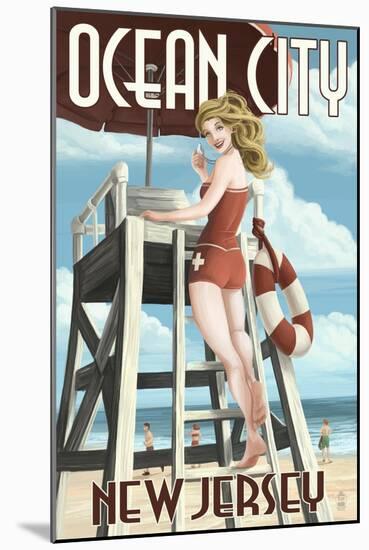 Ocean City, New Jersey - Lifeguard Pinup Girl-Lantern Press-Mounted Art Print