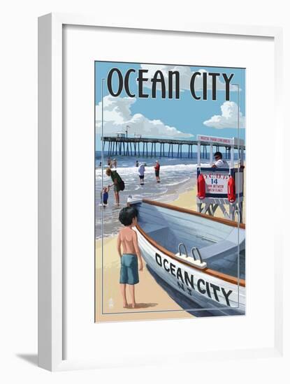 Ocean City, New Jersey - Lifeguard Stand-Lantern Press-Framed Art Print