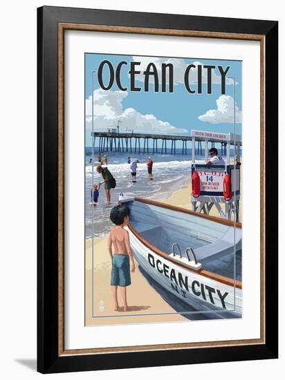 Ocean City, New Jersey - Lifeguard Stand-Lantern Press-Framed Art Print