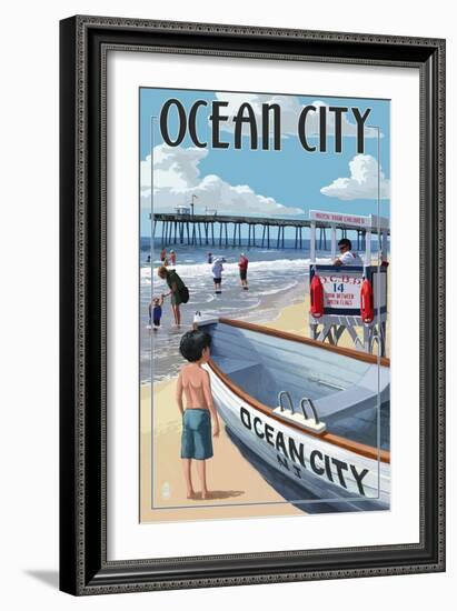 Ocean City, New Jersey - Lifeguard Stand-Lantern Press-Framed Art Print