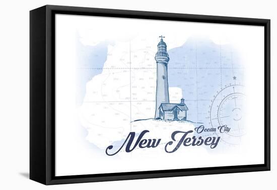 Ocean City, New Jersey - Lighthouse - Blue - Coastal Icon-Lantern Press-Framed Stretched Canvas