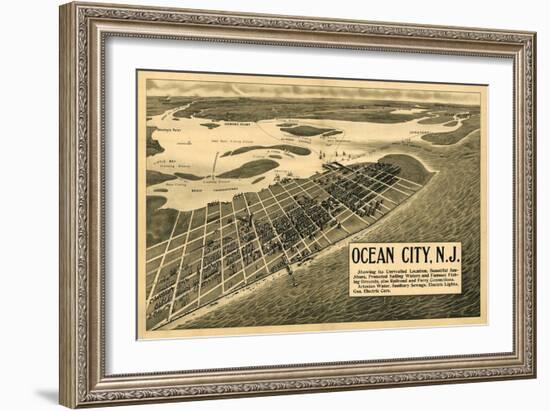 Ocean City, New Jersey - Panoramic Map-Lantern Press-Framed Art Print