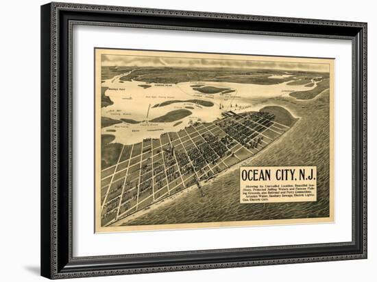 Ocean City, New Jersey - Panoramic Map-Lantern Press-Framed Art Print