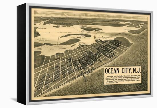 Ocean City, New Jersey - Panoramic Map-Lantern Press-Framed Stretched Canvas