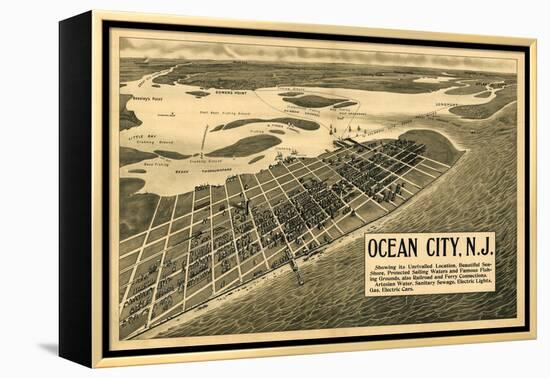 Ocean City, New Jersey - Panoramic Map-Lantern Press-Framed Stretched Canvas