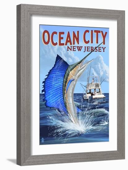 Ocean City, New Jersey - Sailfish Deep Sea Fishing-Lantern Press-Framed Art Print