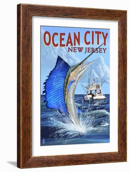 Ocean City, New Jersey - Sailfish Deep Sea Fishing-Lantern Press-Framed Art Print