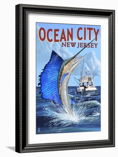 Ocean City, New Jersey - Sailfish Deep Sea Fishing-Lantern Press-Framed Art Print