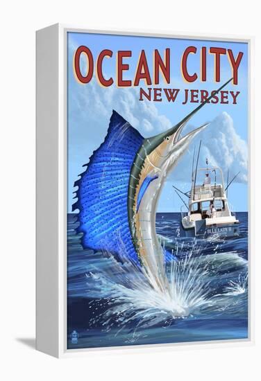 Ocean City, New Jersey - Sailfish Deep Sea Fishing-Lantern Press-Framed Stretched Canvas