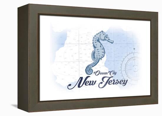 Ocean City, New Jersey - Seahorse - Blue - Coastal Icon-Lantern Press-Framed Stretched Canvas