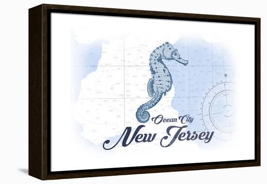Ocean City, New Jersey - Seahorse - Blue - Coastal Icon-Lantern Press-Framed Stretched Canvas