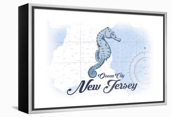 Ocean City, New Jersey - Seahorse - Blue - Coastal Icon-Lantern Press-Framed Stretched Canvas