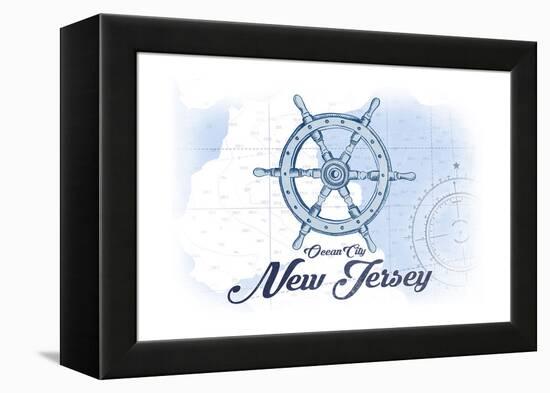 Ocean City, New Jersey - Ship Wheel - Blue - Coastal Icon-Lantern Press-Framed Stretched Canvas