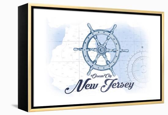 Ocean City, New Jersey - Ship Wheel - Blue - Coastal Icon-Lantern Press-Framed Stretched Canvas