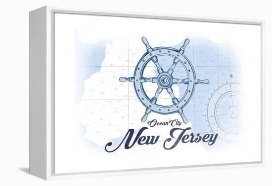 Ocean City, New Jersey - Ship Wheel - Blue - Coastal Icon-Lantern Press-Framed Stretched Canvas