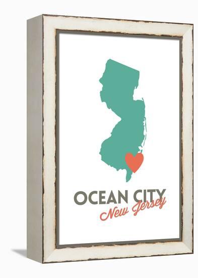 Ocean City, New Jersey - State Outline and Heart-Lantern Press-Framed Stretched Canvas