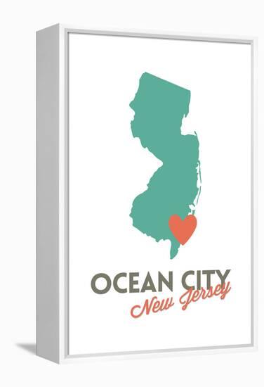 Ocean City, New Jersey - State Outline and Heart-Lantern Press-Framed Stretched Canvas