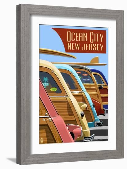 Ocean City, New Jersey - Woodies Lined Up-Lantern Press-Framed Art Print