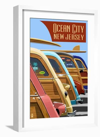 Ocean City, New Jersey - Woodies Lined Up-Lantern Press-Framed Art Print