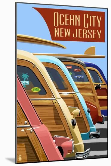 Ocean City, New Jersey - Woodies Lined Up-Lantern Press-Mounted Art Print