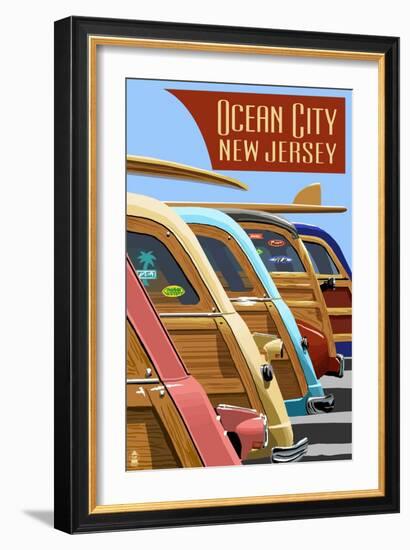 Ocean City, New Jersey - Woodies Lined Up-Lantern Press-Framed Art Print