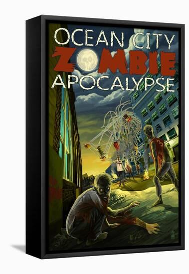 Ocean City, New Jersey - Zombie Apocalypse-Lantern Press-Framed Stretched Canvas