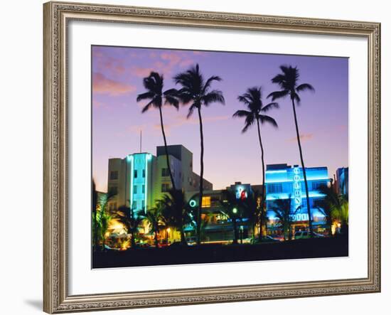 Ocean Drive Sunset, South Beach, Miami Beach, Florida, USA-Fraser Hall-Framed Photographic Print