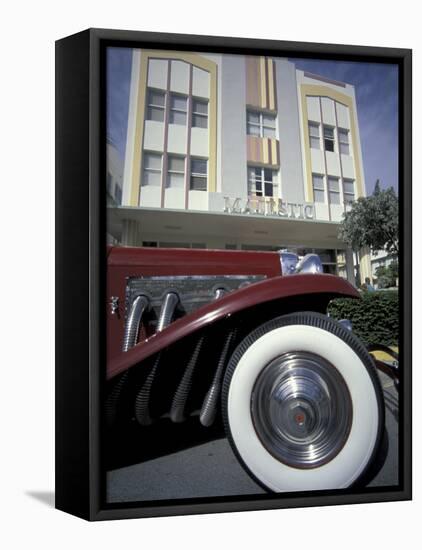 Ocean Drive with Classic Car and Majestic Hotel, South Beach, Miami, Florida, USA-Robin Hill-Framed Premier Image Canvas