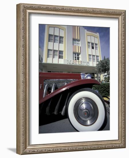 Ocean Drive with Classic Car and Majestic Hotel, South Beach, Miami, Florida, USA-Robin Hill-Framed Photographic Print