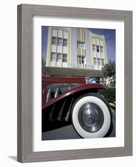 Ocean Drive with Classic Car and Majestic Hotel, South Beach, Miami, Florida, USA-Robin Hill-Framed Photographic Print