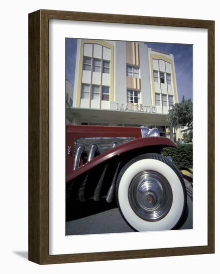 Ocean Drive with Classic Car and Majestic Hotel, South Beach, Miami, Florida, USA-Robin Hill-Framed Photographic Print