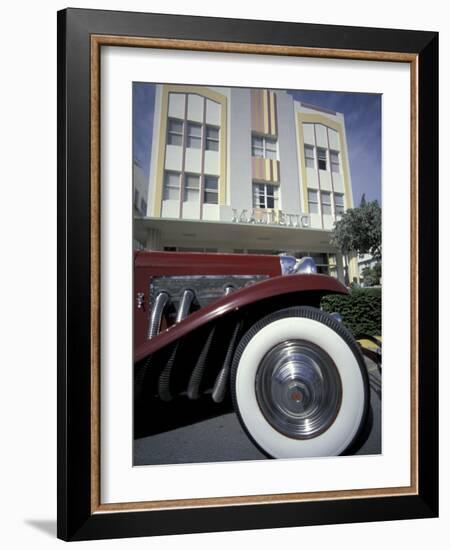 Ocean Drive with Classic Car and Majestic Hotel, South Beach, Miami, Florida, USA-Robin Hill-Framed Photographic Print