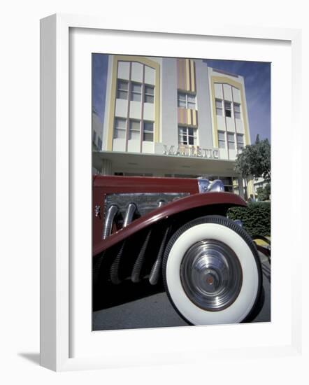 Ocean Drive with Classic Car and Majestic Hotel, South Beach, Miami, Florida, USA-Robin Hill-Framed Photographic Print