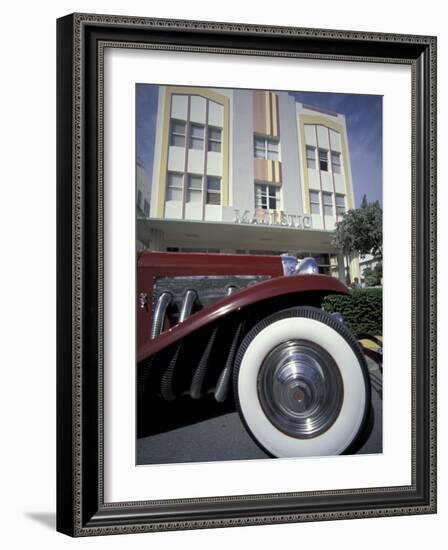 Ocean Drive with Classic Car and Majestic Hotel, South Beach, Miami, Florida, USA-Robin Hill-Framed Photographic Print