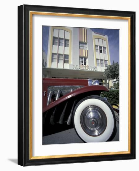 Ocean Drive with Classic Car and Majestic Hotel, South Beach, Miami, Florida, USA-Robin Hill-Framed Photographic Print