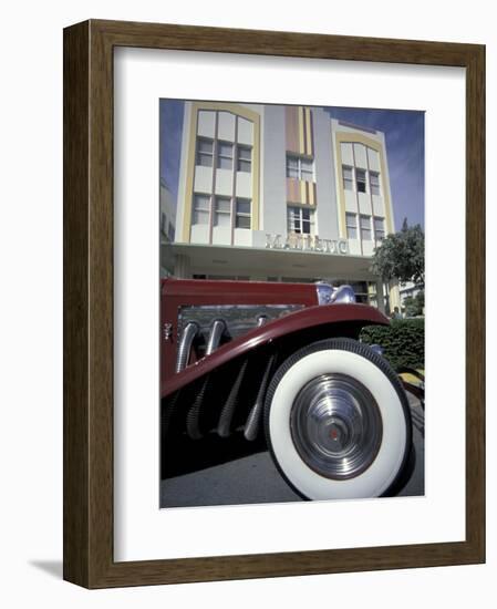 Ocean Drive with Classic Car and Majestic Hotel, South Beach, Miami, Florida, USA-Robin Hill-Framed Photographic Print