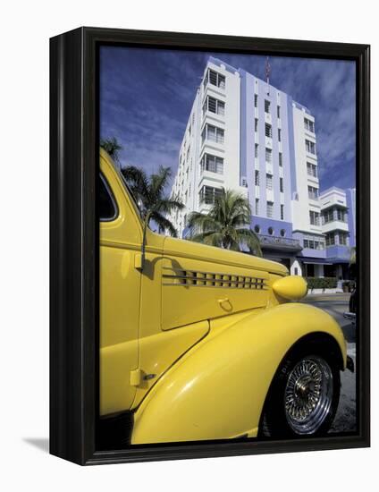 Ocean Drive with Classic Hot Rod, South Beach, Miami, Florida, USA-Robin Hill-Framed Premier Image Canvas