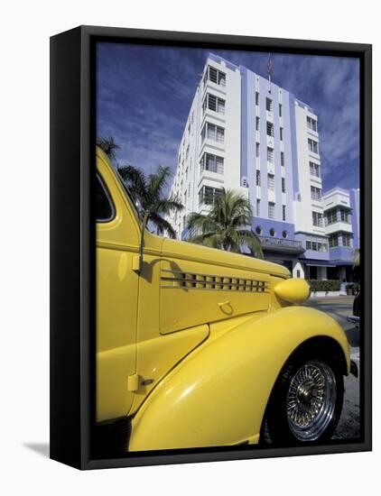 Ocean Drive with Classic Hot Rod, South Beach, Miami, Florida, USA-Robin Hill-Framed Premier Image Canvas