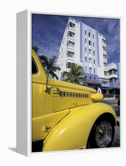 Ocean Drive with Classic Hot Rod, South Beach, Miami, Florida, USA-Robin Hill-Framed Premier Image Canvas