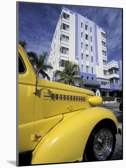 Ocean Drive with Classic Hot Rod, South Beach, Miami, Florida, USA-Robin Hill-Mounted Photographic Print