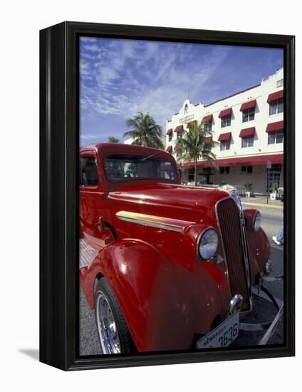 Ocean Drive with Classic Hot Rod, South Beach, Miami, Florida, USA-Robin Hill-Framed Premier Image Canvas