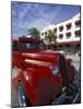Ocean Drive with Classic Hot Rod, South Beach, Miami, Florida, USA-Robin Hill-Mounted Photographic Print