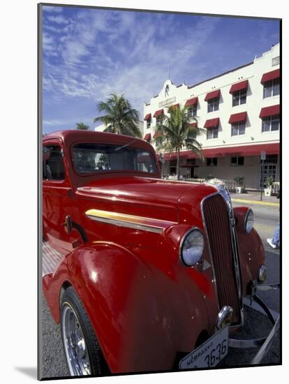 Ocean Drive with Classic Hot Rod, South Beach, Miami, Florida, USA-Robin Hill-Mounted Photographic Print