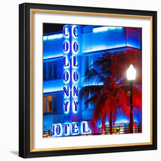 Ocean Drive with the Colony Hotel by Night - Miami Beach - Florida - USA-Philippe Hugonnard-Framed Photographic Print