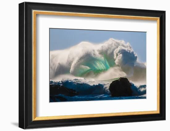 Ocean Explosion-Gigantic storm surf breaking off the Na Pali coast of Kauai, Hawaii-Mark A Johnson-Framed Photographic Print