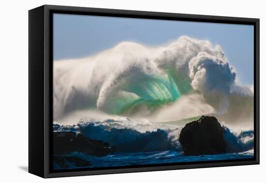 Ocean Explosion-Gigantic storm surf breaking off the Na Pali coast of Kauai, Hawaii-Mark A Johnson-Framed Premier Image Canvas