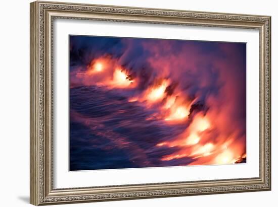 Ocean Fire Lava Shore Hawaii Big Island Volcano National Park-Vincent James-Framed Premium Photographic Print