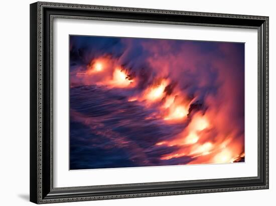 Ocean Fire Lava Shore Hawaii Big Island Volcano National Park-Vincent James-Framed Premium Photographic Print