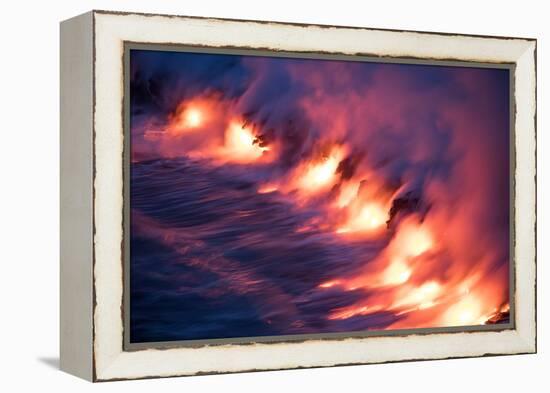 Ocean Fire Lava Shore Hawaii Big Island Volcano National Park-Vincent James-Framed Premier Image Canvas