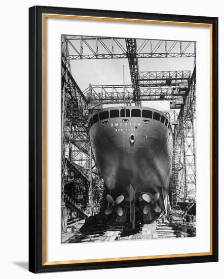 Ocean Liner America in Shipyard Prior to Launch-Alfred Eisenstaedt-Framed Photographic Print